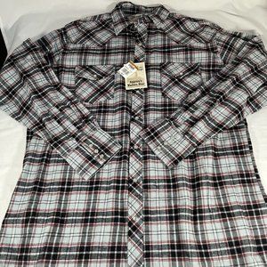 NWT Wrangler Wrancher XLT Long Sleeve Button Down Pearl Snap Flannel Plaid Black